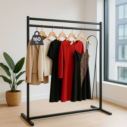 4ft Black Free Standing Display Rack Heavy Duty Clothes Rail With  160kg Load Capacity