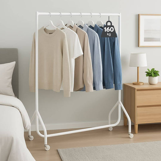 4ft Wide x 5ft Tall White Commercial Grade Heavy Duty Steel Clothes Rail With 160kg Load Capacity