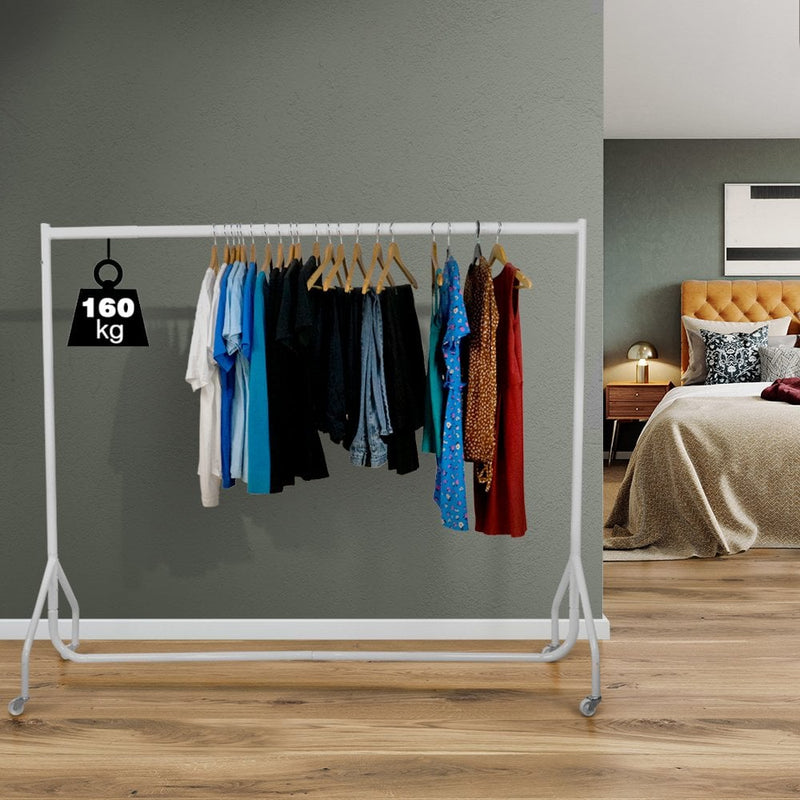 6ft Wide x 5ft Tall White Commercial Grade Heavy Duty Steel Clothes Rail With 160kg Load Capacity