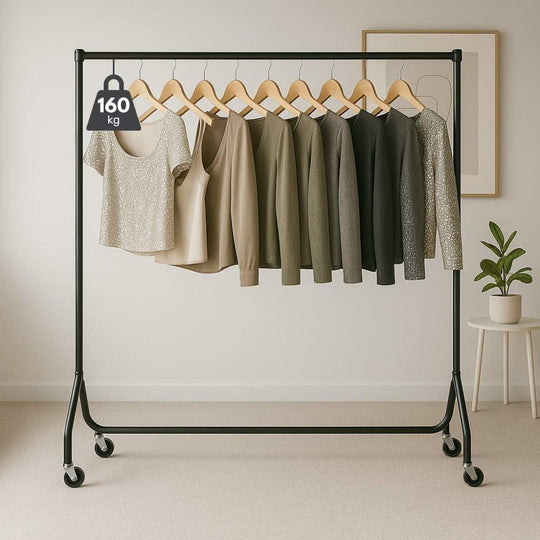 6ft Wide x 5ft Tall Black Commercial Grade Heavy Duty Steel Clothes Rail With 160kg Load Capacity