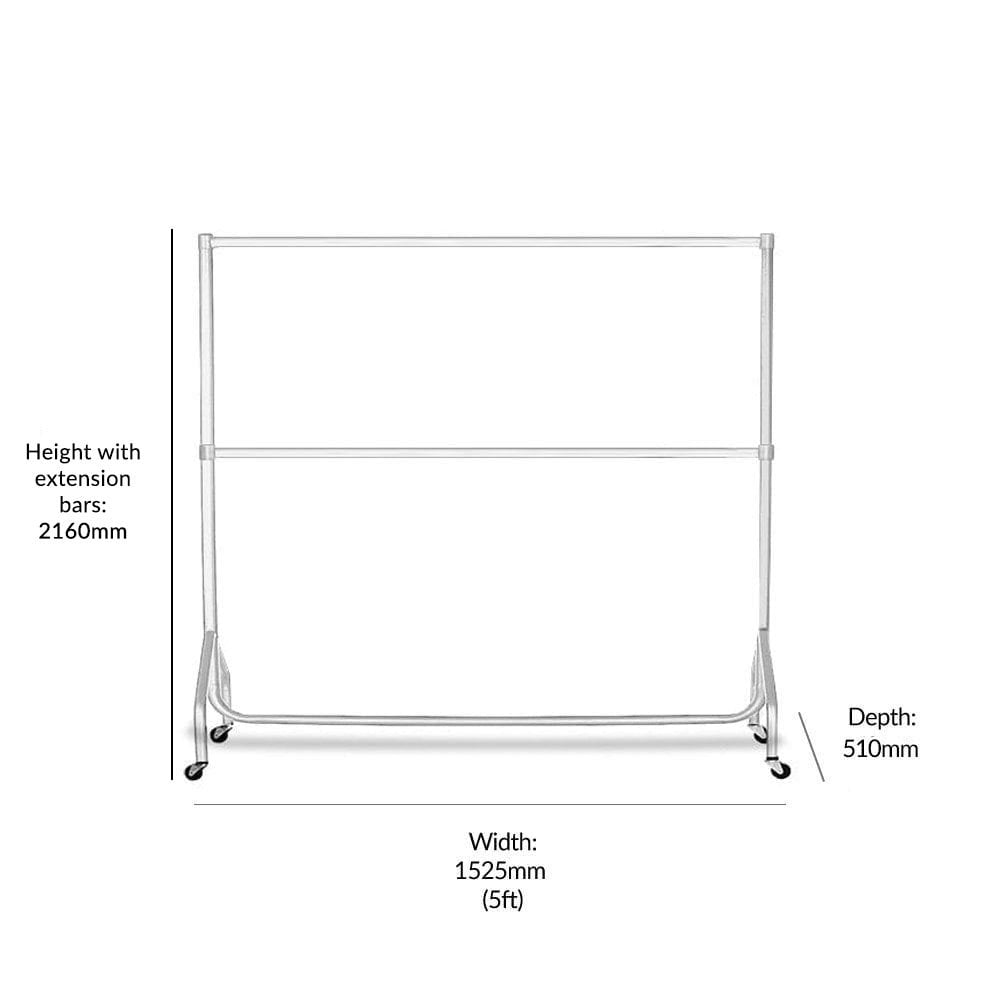 Professional-grade double clothes rail – 7ft tall white rack with 160kg load for high-volume retail environments