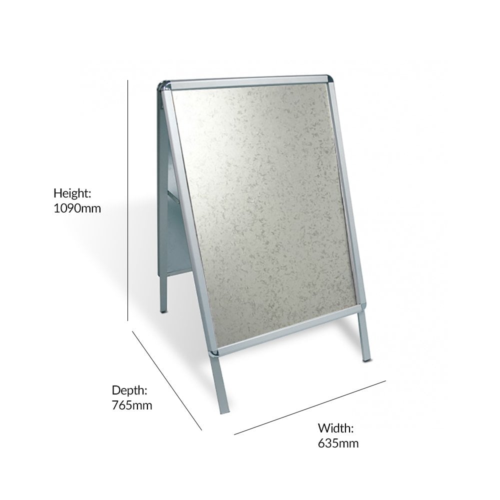 Durable A1 A-frame pavement sign in silver – displays posters on both sides for maximum visibility