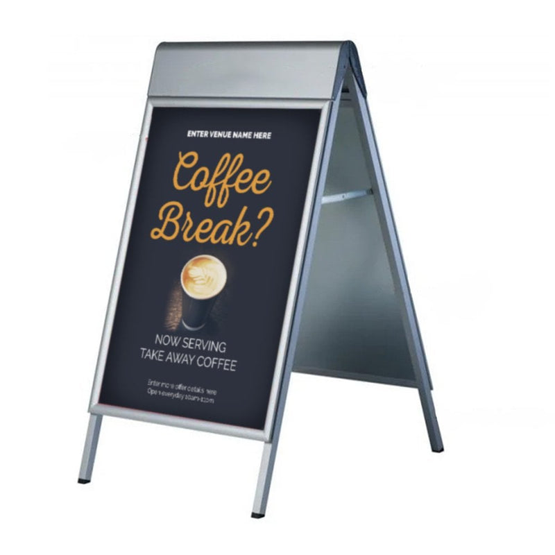 A1 Silver A-Board Double Sided Pavement Sign With Curved Display Header
