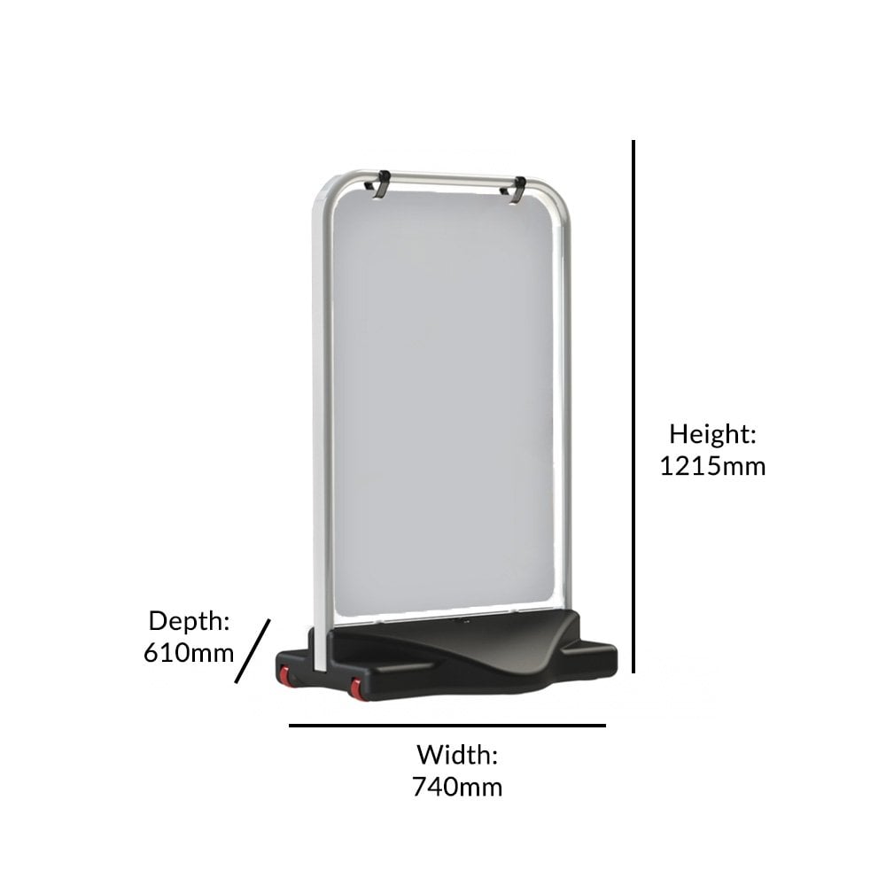 Weather-resistant A1 white swing sign – freestanding poster display with weighted base for street advertising