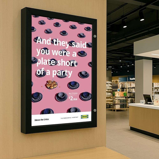 A2 Lockable Anodised Aluminium Black Poster Case with 45mm Frame Profile With Wall Fixings