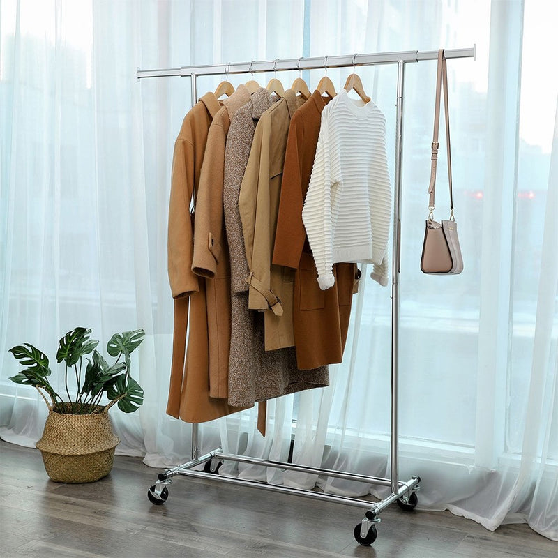 1320mm Wide Portable Chrome Iron Clothes Garment Rack With Extendable Rail And Lockable Castor Wheels 90kg Load Capacity
