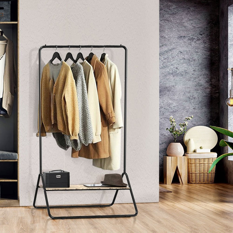 800mm Wide Sleek Hanging Clothes Rail with Wood Shelf
