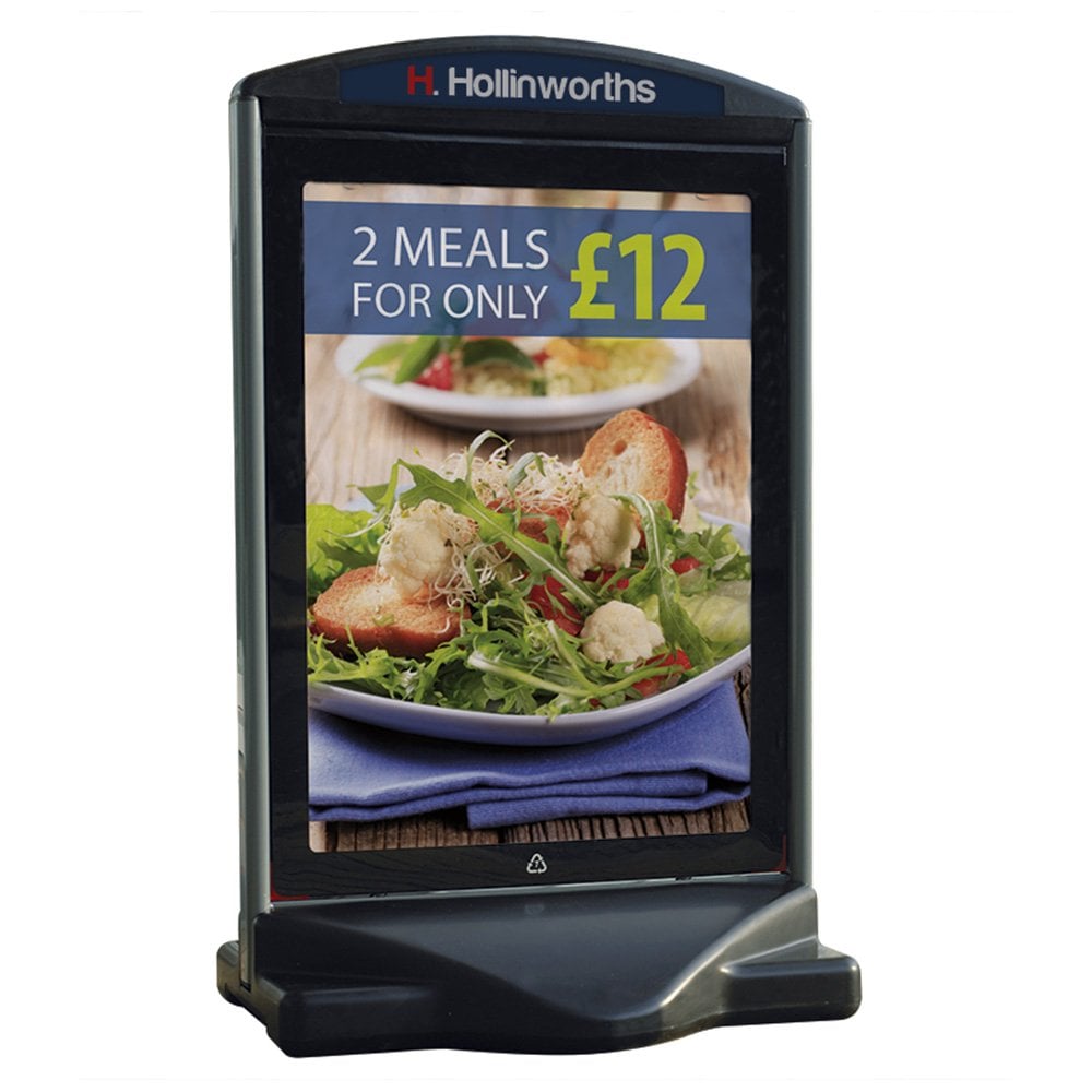 A0 black weatherproof sign – heavy-duty pavement poster stand with water base for outdoor promotions