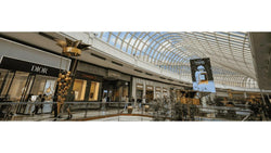 Interior of a modern luxury shopping mall featuring high-end retail stores like Dior, Omega, and Chanel under a glass dome—suited for shopping centre and retail management sectors.