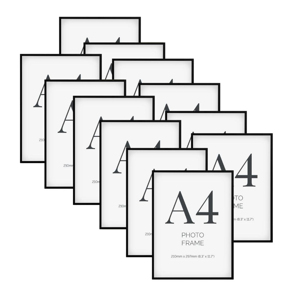 Pack of 10 A4 Black Aluminium Certificate Poster Frames with Plexiglass Front For Portrait And Landscape Wall Hanging