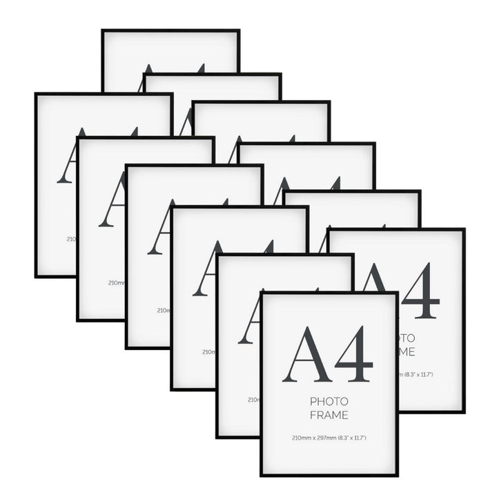 Pack of 10 A4 Black Aluminium Certificate Poster Frames with Plexiglass Front For Portrait And Landscape Wall Hanging