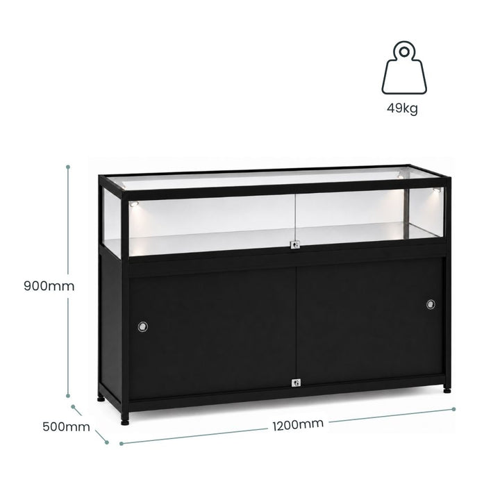 black-glass-display-counter-with-lockable-storage-cabinet-and-product-dimensions-for-retail-shop-use-1200mm-wide