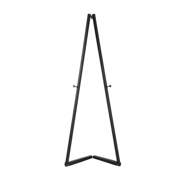Folding black steel easel stand 1500mm high with adjustable support arms for A1 posters, menus and chalkboards