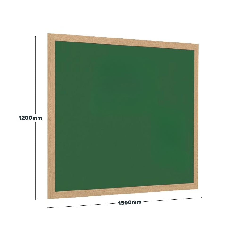 Large rectangular green felt noticeboard measuring 1500mm by 1200mm with a natural wooden frame, designed for use in classrooms, offices, or public spaces for displaying notices and information.