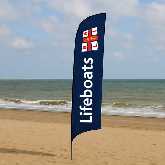 Single-Sided Glass Fibre Feather Flag with Ground Spike Base inc. Graphic Printing - 2.3m