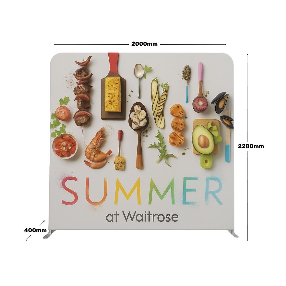 Printed 2m tension fabric display – straight double-sided stand for exhibitions, retail spaces and branded visual displays  