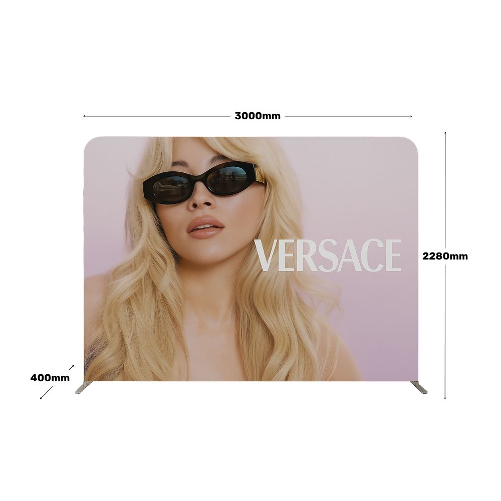 Tension fabric 3000mm backdrop – double-sided printed display for high-traffic events, launch activations or exhibitions  