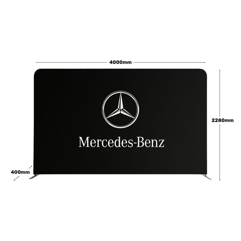 Straight 4m tension fabric backdrop – printed double-sided display for high-traffic exhibition areas and media branding  