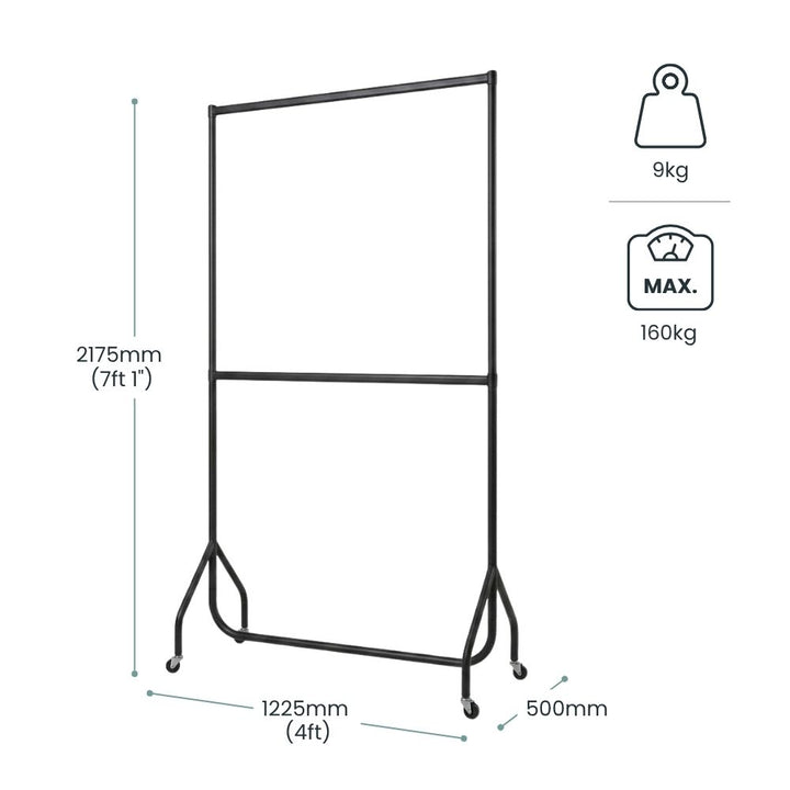 Recorded at 2175mm tall, 1225mm wide and 500mm deep, the frame weighing 9kg and carrying a 160kg maximum load.

