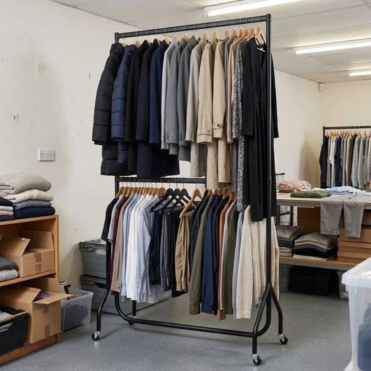 4ft Wide x 7ft Tall Two-Tier Black Commercial Grade Heavy Duty Steel Clothes Rail With 160kg Load Capacity