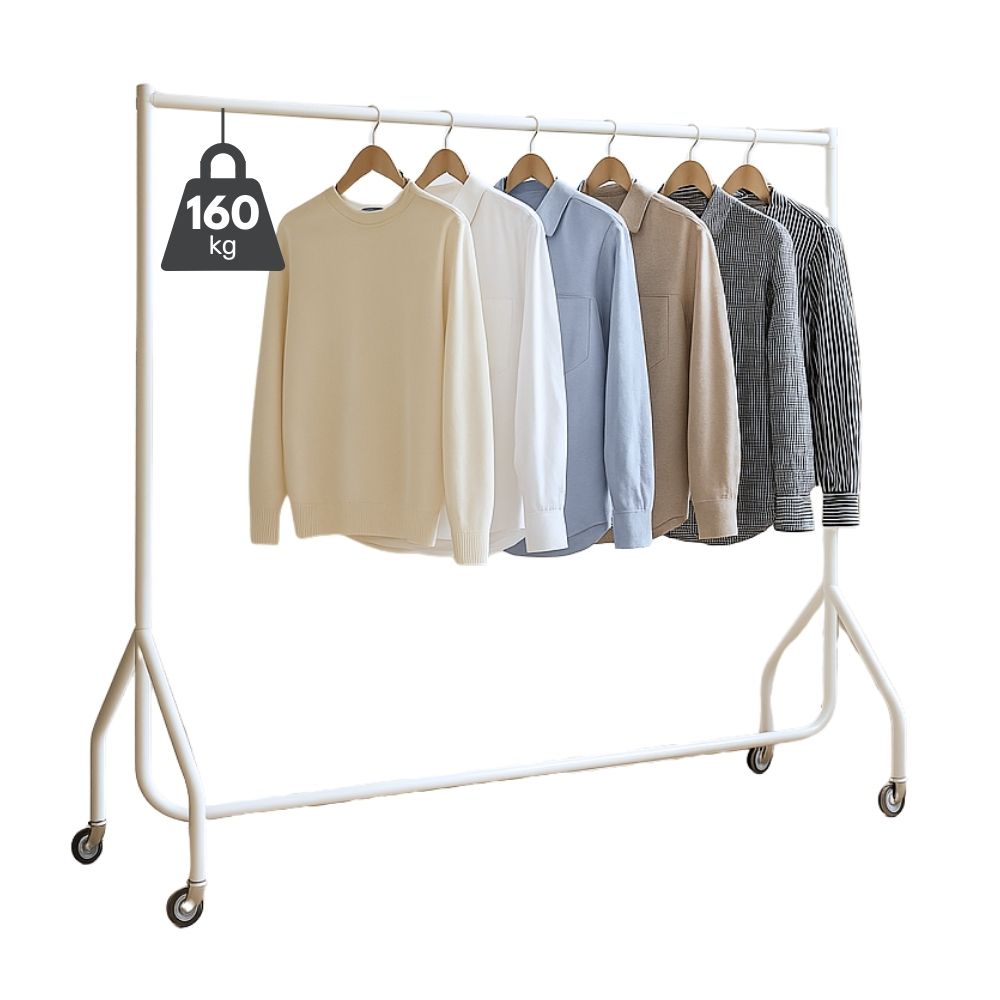 6ft Wide x 5ft Tall White Commercial Grade Heavy Duty Steel Clothes Rail With 160kg Load Capacity