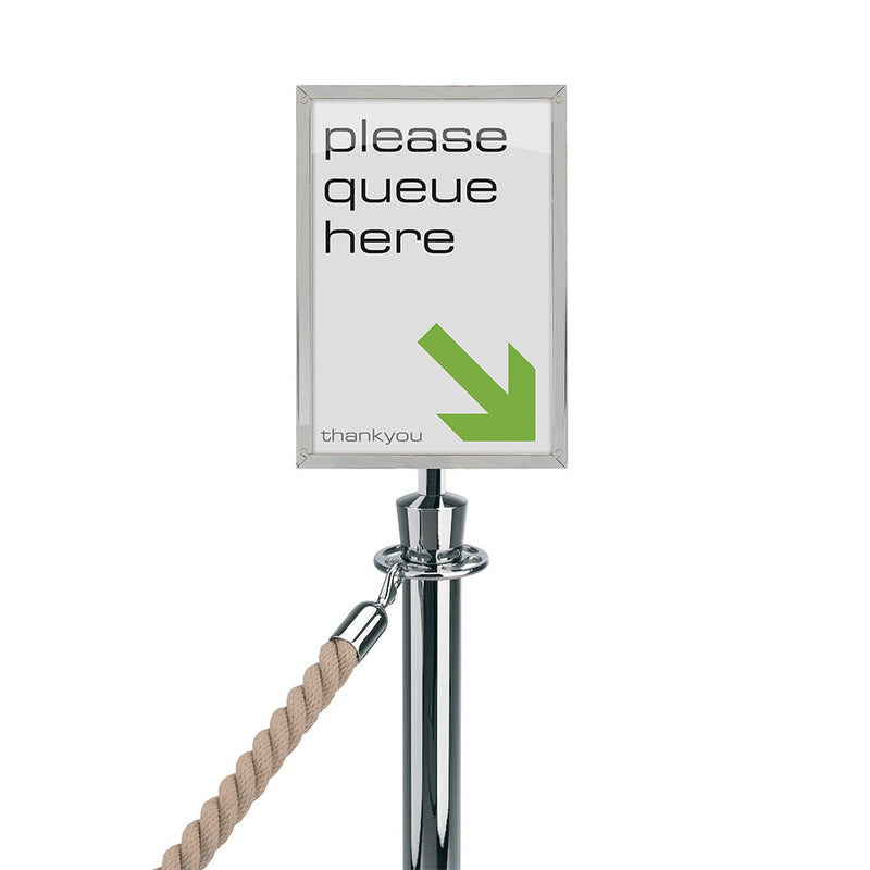 A4 Portrait Chrome Rope Barrier Sign Holder Compatible With Tensabarrier