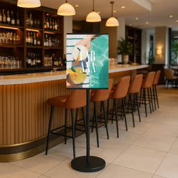 Black A3 telescopic display stand – adjustable freestanding poster holder for exhibitions or retail use