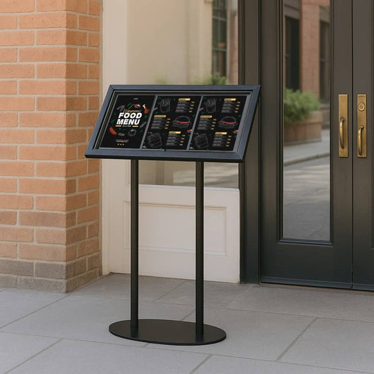 Black Hammered Effect 3 x A4 Floor Standing Aluminium Restaurant Board - 780mm Wide x 1120mm High