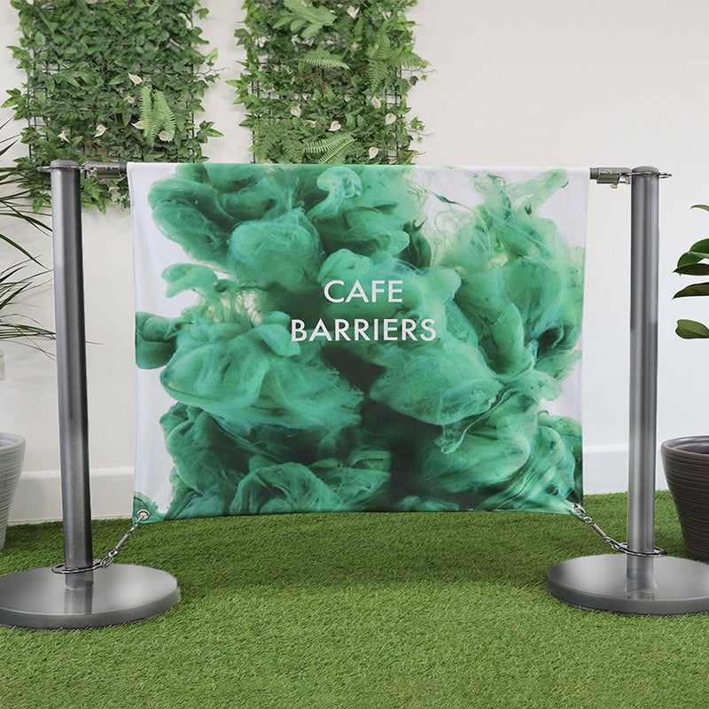Chrome Steel Café Barrier with Double Sided Custom Graphic Print - 1.5m