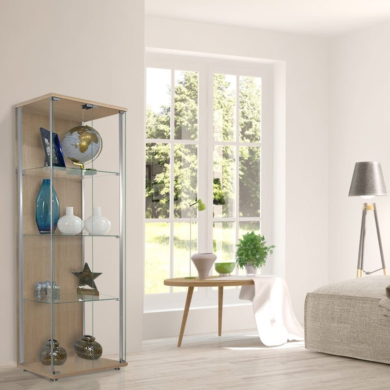 Oak Glass Double Door Display Cabinet with 3 Adjustable Shelves  605mm Wide