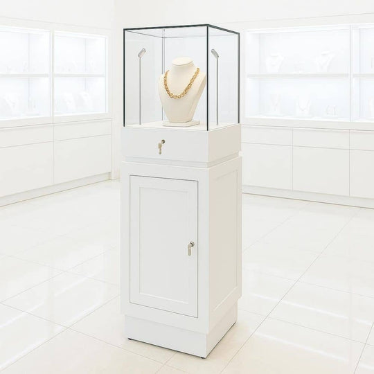 White Lockable Wooden Display Plinth - 1400mm | Displaysense
