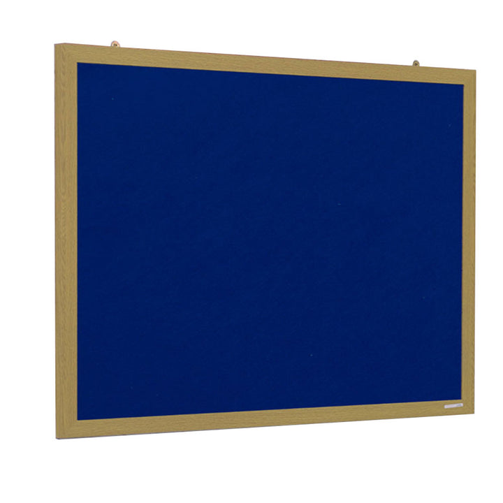 An eco-friendly blue felt noticeboard, measuring 1800 x 1200mm, framed with a stylish wood-effect design, ideal for organising and showcasing notes.

