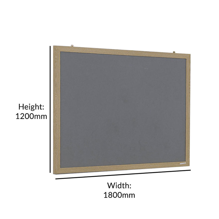 1800 x 1200mm eco-friendly grey felt noticeboard with a wood-effect frame, ideal for organising documents, schedules, and memos.