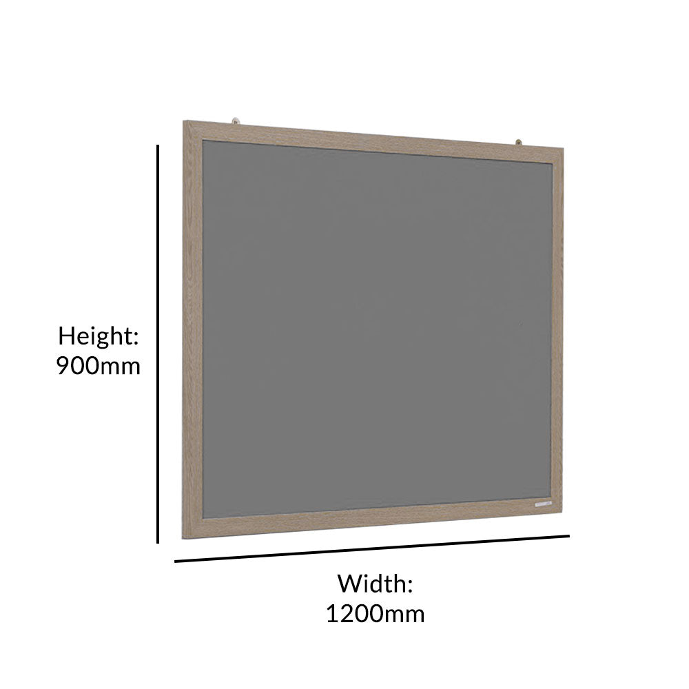 1200 x 900mm eco-friendly grey felt noticeboard with a natural wood-effect frame, ideal for pinning notes, photos, and reminders.