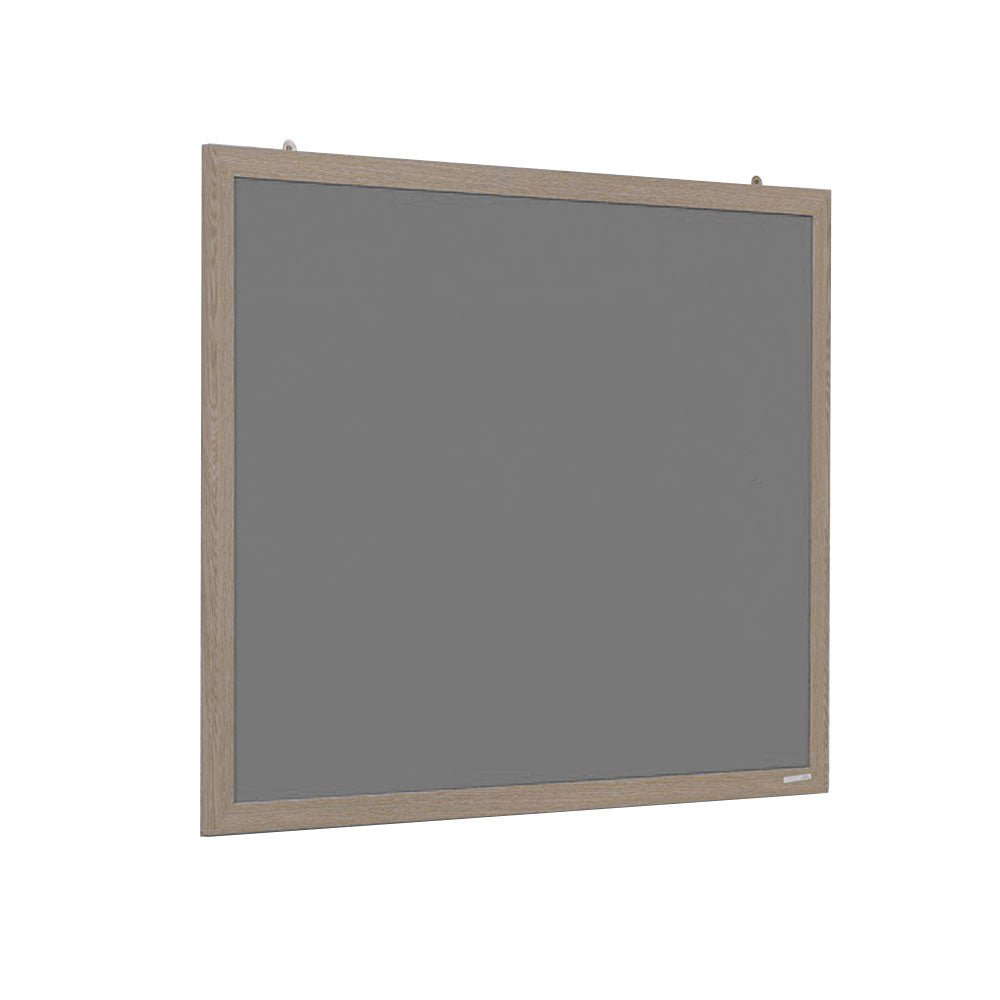 Medium-sized grey felt noticeboard with an eco-conscious design and a stylish wood-effect frame. Dimensions: 1200 x 900mm.