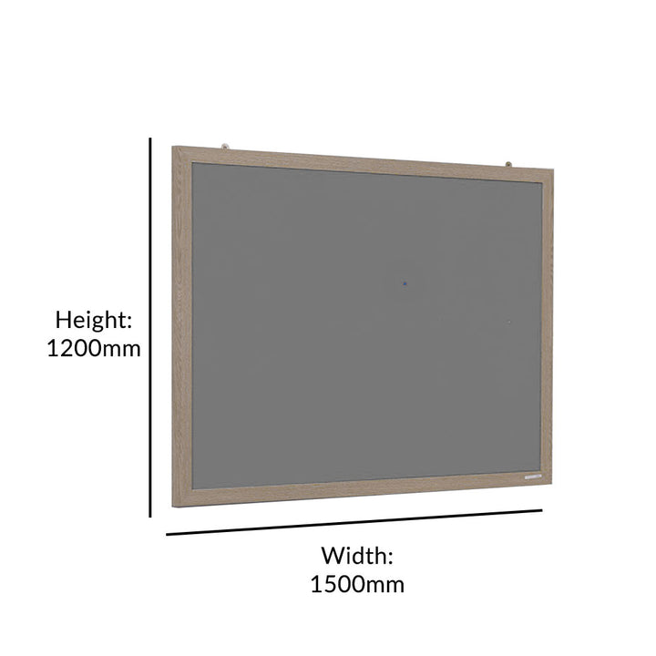 Eco-friendly noticeboard featuring a sophisticated grey felt surface and a sleek wood-effect frame. Spacious 1500 x 1200mm design for versatile use.