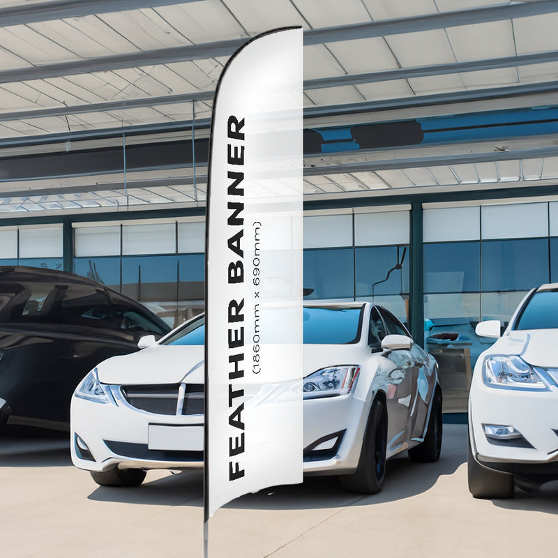Single-Sided Glass Fibre Feather Flag with Drive-On Car Base inc. Graphic Printing - 2.3m