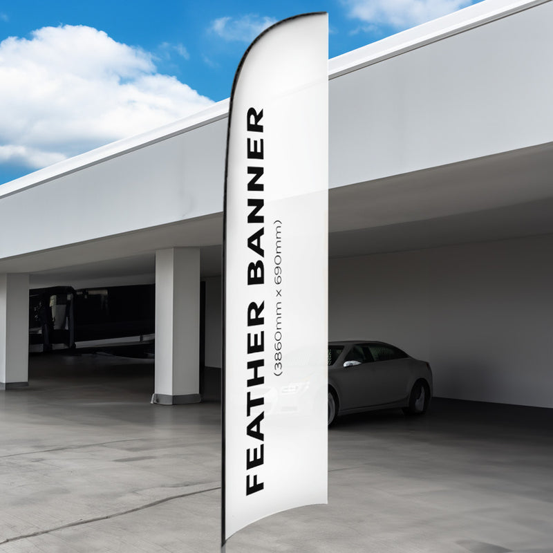 Single-Sided Glass Fibre Feather Flag with Drive-On Car Base inc. Graphic Printing - 5m