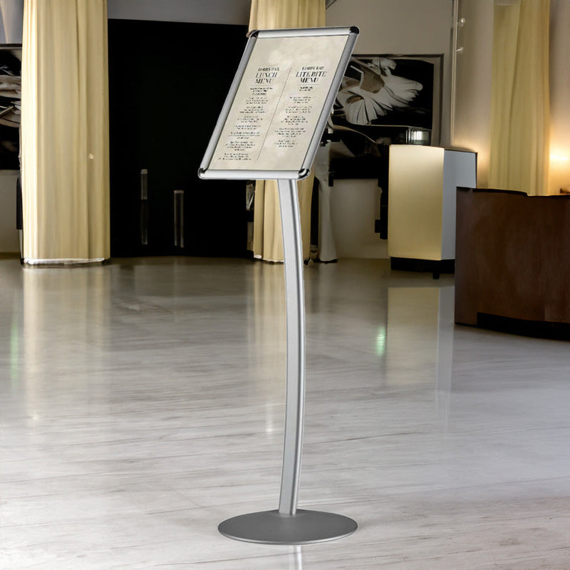 Silver A3 Floor Standing Curved Aluminium Snap Frame Poster Display Stand - 372mm Wide x 1262mm High