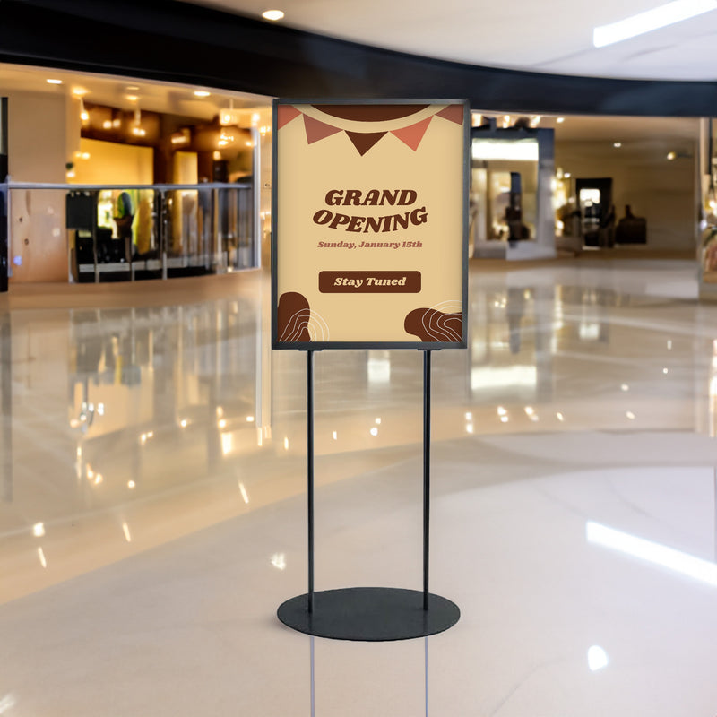 Black A1 Floor Standing Aluminium Info-board Poster Display Stand with Oval Base - 617mm Wide x 1525mm High