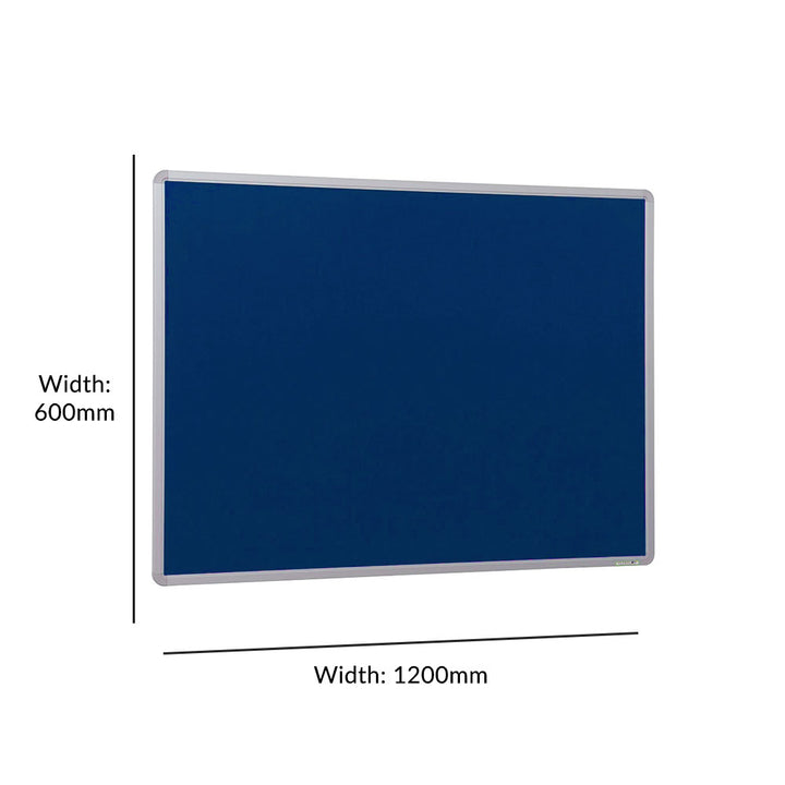 Medium-sized fire-resistant noticeboard featuring a durable aluminium frame and a vibrant blue felt surface. Dimensions: 1200 x 900mm.