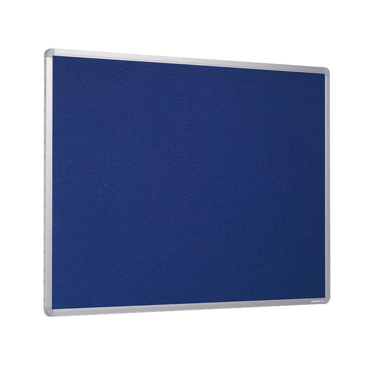 1500 x 1200mm fire-resistant blue felt noticeboard with a robust aluminium frame, designed for safe use in schools, offices, and public areas.