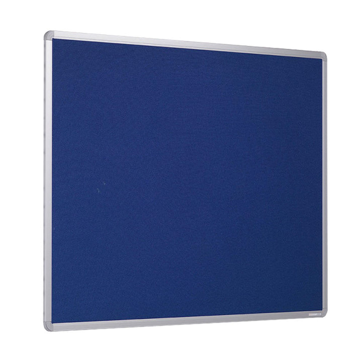 1800 x 1200mm fire-resistant blue felt noticeboard with a durable aluminium frame, designed to meet safety requirements in public and professional spaces.