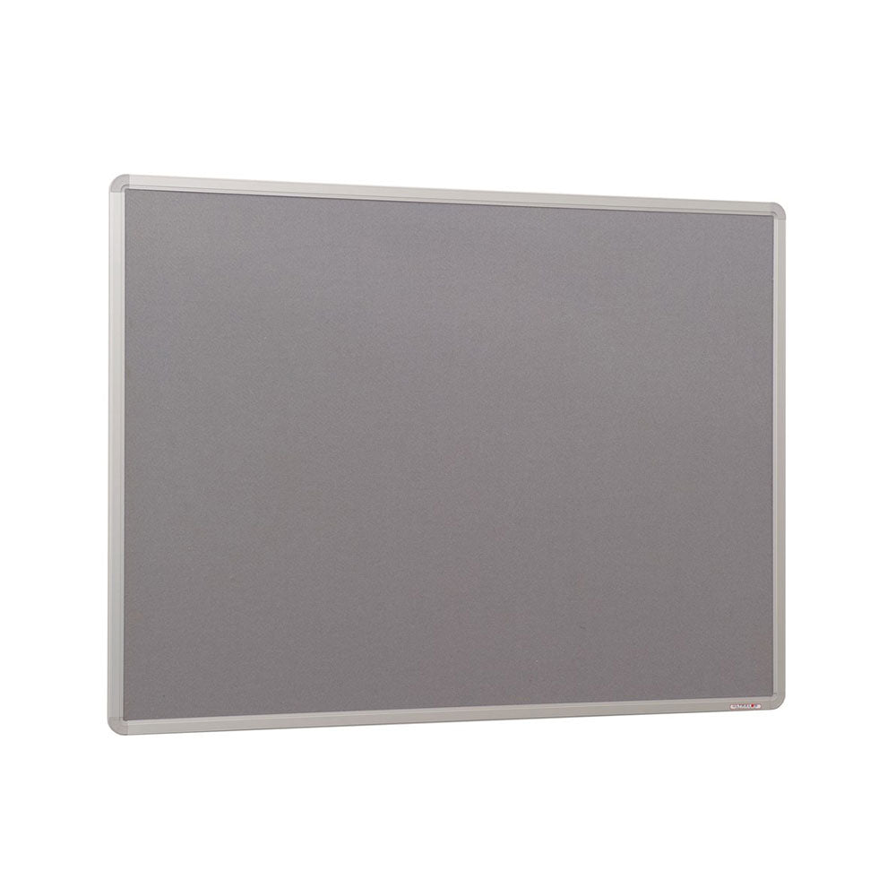 1200 x 900mm fire-resistant grey felt noticeboard with a durable aluminium frame, designed for safe use in schools, offices, and public areas.