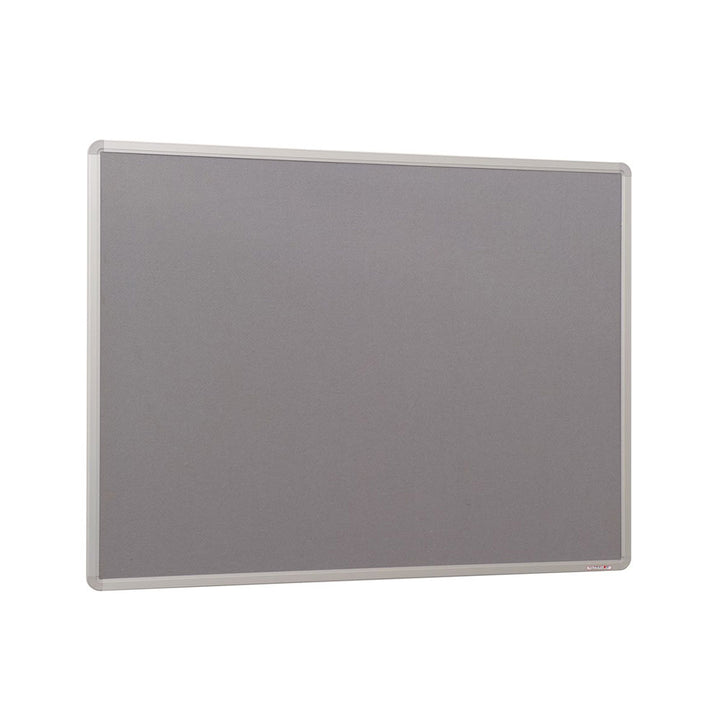 1200 x 900mm fire-resistant grey felt noticeboard with a durable aluminium frame, designed for safe use in schools, offices, and public areas.
