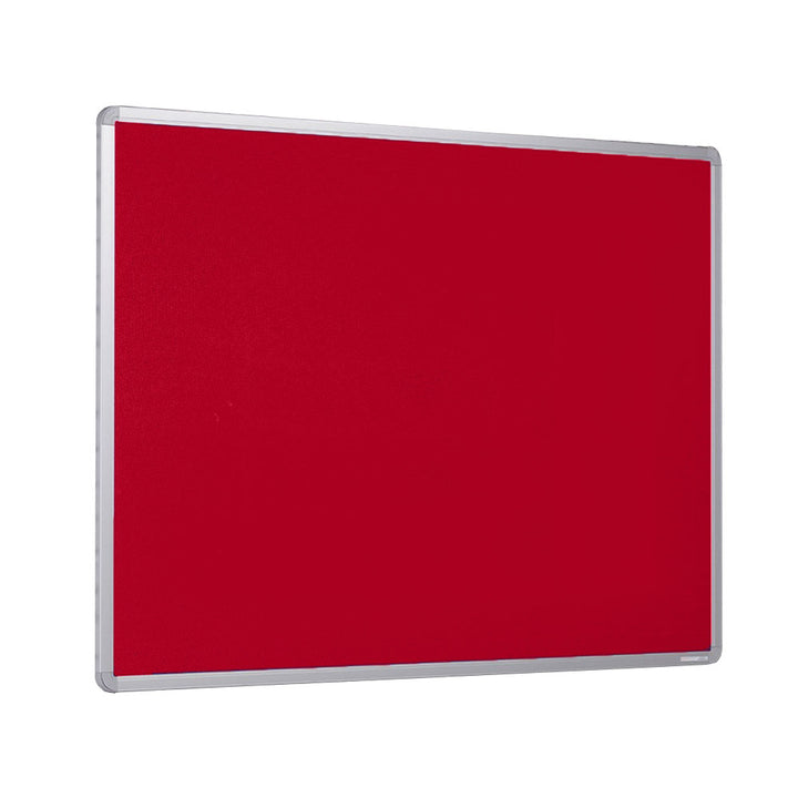 1500 x 1200mm fire-resistant red felt noticeboard with a robust aluminium frame, ideal for safe use in schools, offices, and public areas.