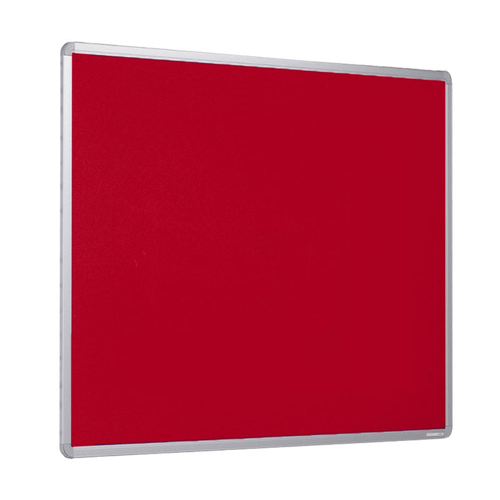 1800 x 1200mm fire-resistant red felt noticeboard with a durable aluminium frame, designed for safe use in offices, schools, and public spaces.