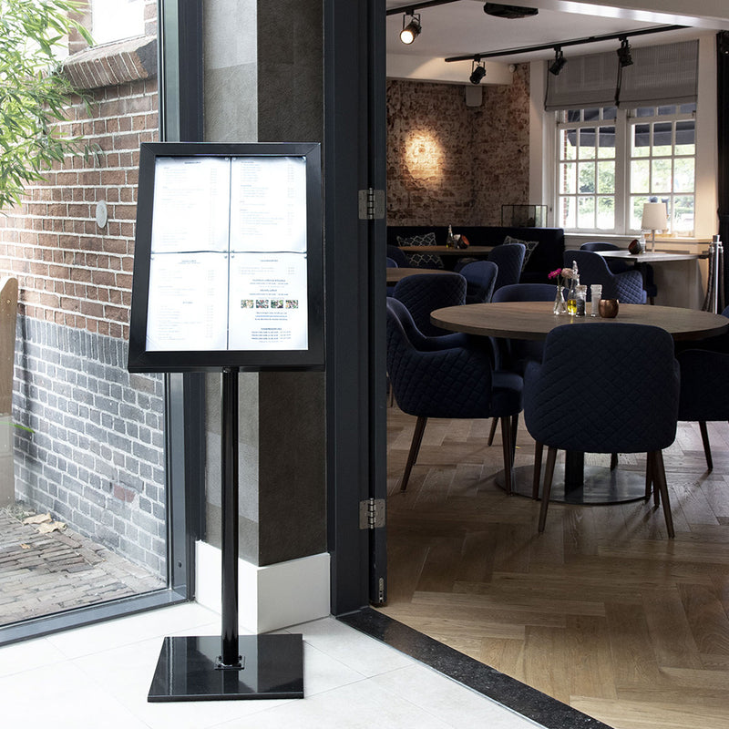 4 x A4 Black Tamperproof LED Restaurant Menu Display Board - Floor Standing or Wall Mounted