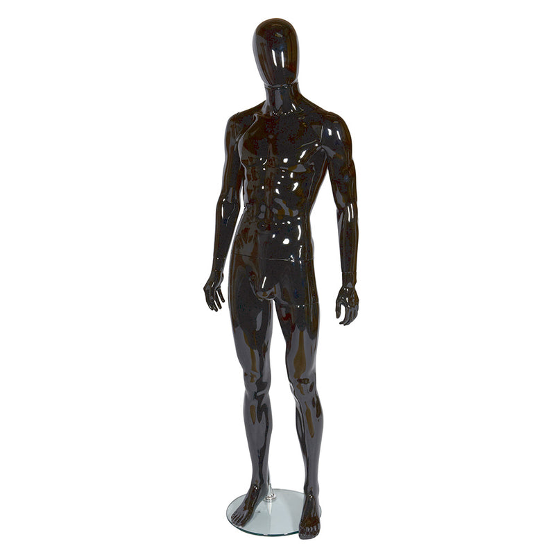 Gloss Black Faceless Male Mannequin - Upright