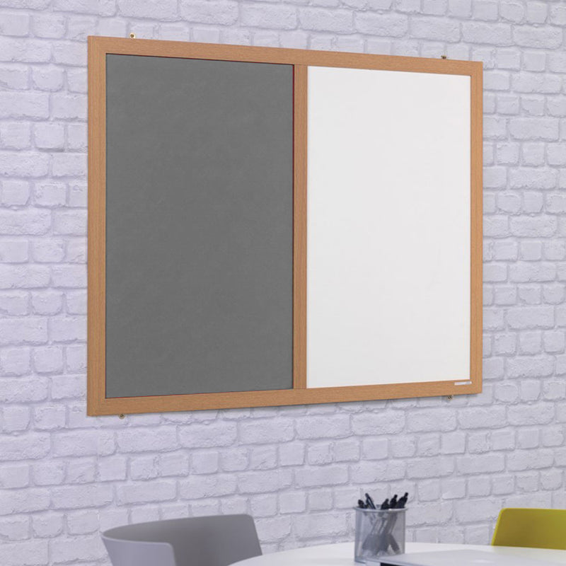 Eco-Friendly Combination Grey Felt Noticeboard with Whiteboard and Wood Effect Frame  - 1800 x 1200mm